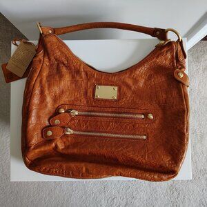 Linea Pelle Burnt Orange Textured Leather Shoulder Bag